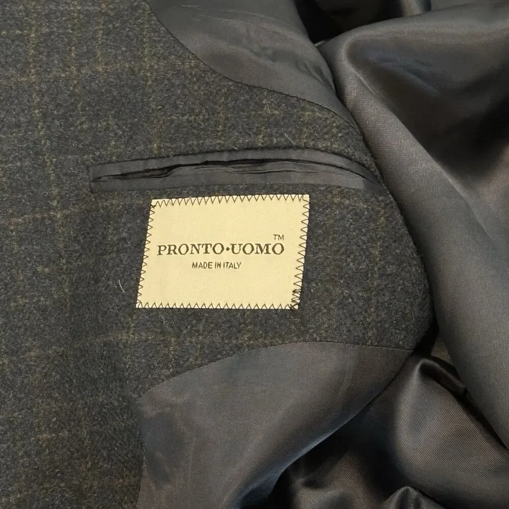 Pronto‎ Uomo Sport Coat 44R Blue Plaid Zegna Italian Wool Cashmere Jacket Blazer